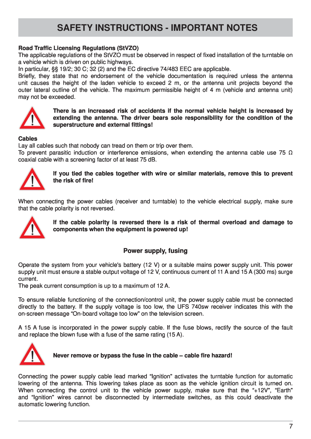 Kathrein CAP 700 manual Safety Instructions - Important Notes, Power supply, fusing 