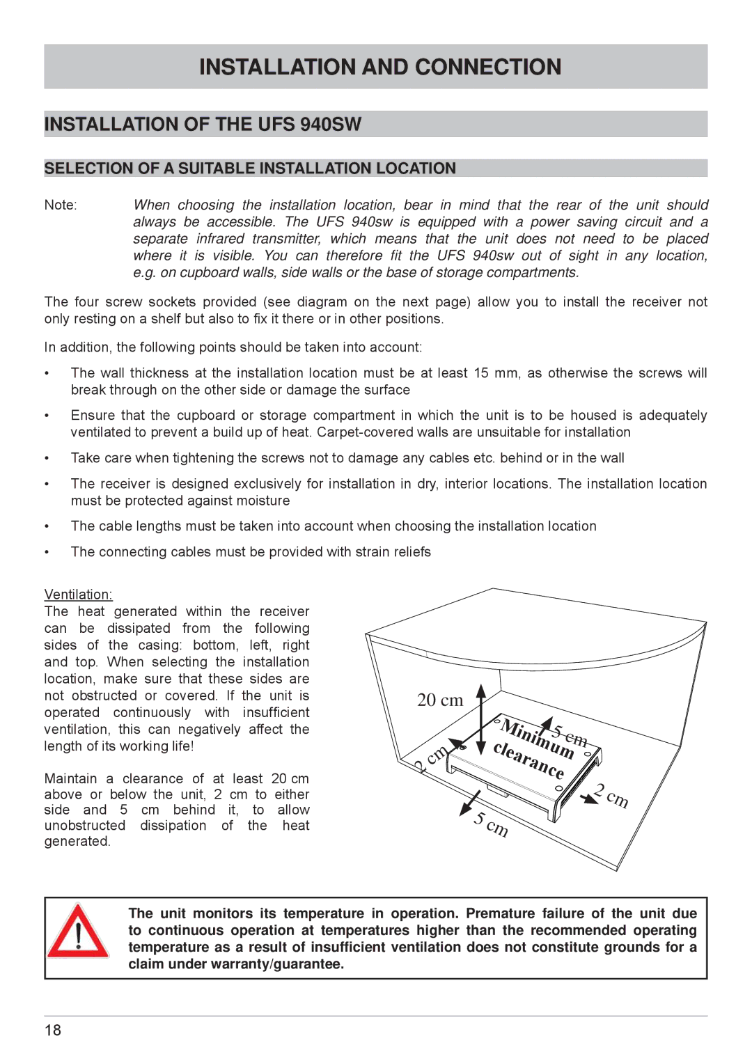 Kathrein cap910 manual Installation of the UFS 940SW, Selection of a Suitable Installation Location 