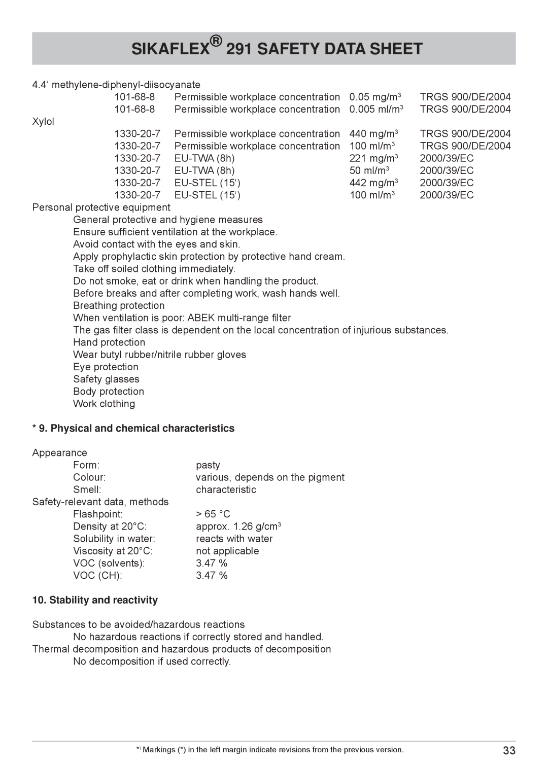 Kathrein cap910 manual Physical and chemical characteristics, Stability and reactivity 