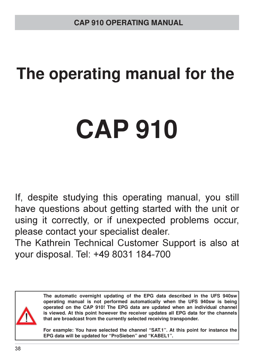 Kathrein cap910 manual Cap, CAP 910 Operating Manual 