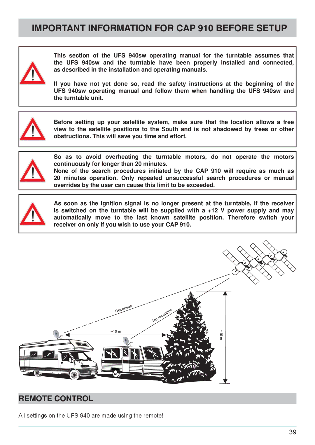 Kathrein cap910 manual Important Information for CAP 910 Before Setup, Remote Control 