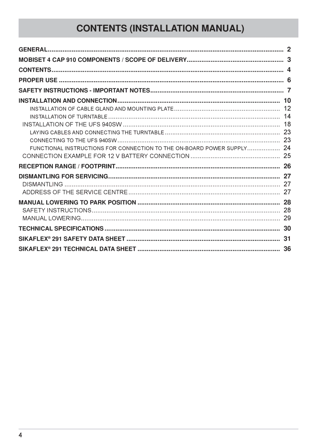 Kathrein cap910 manual Contents Installation Manual 