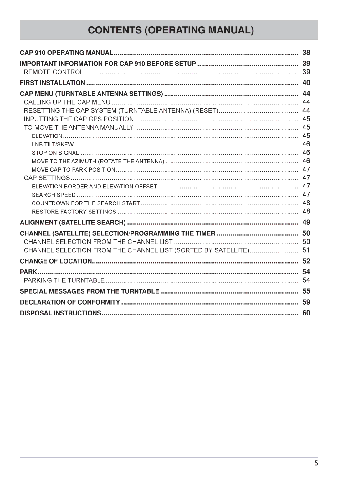 Kathrein cap910 manual Contents Operating Manual 