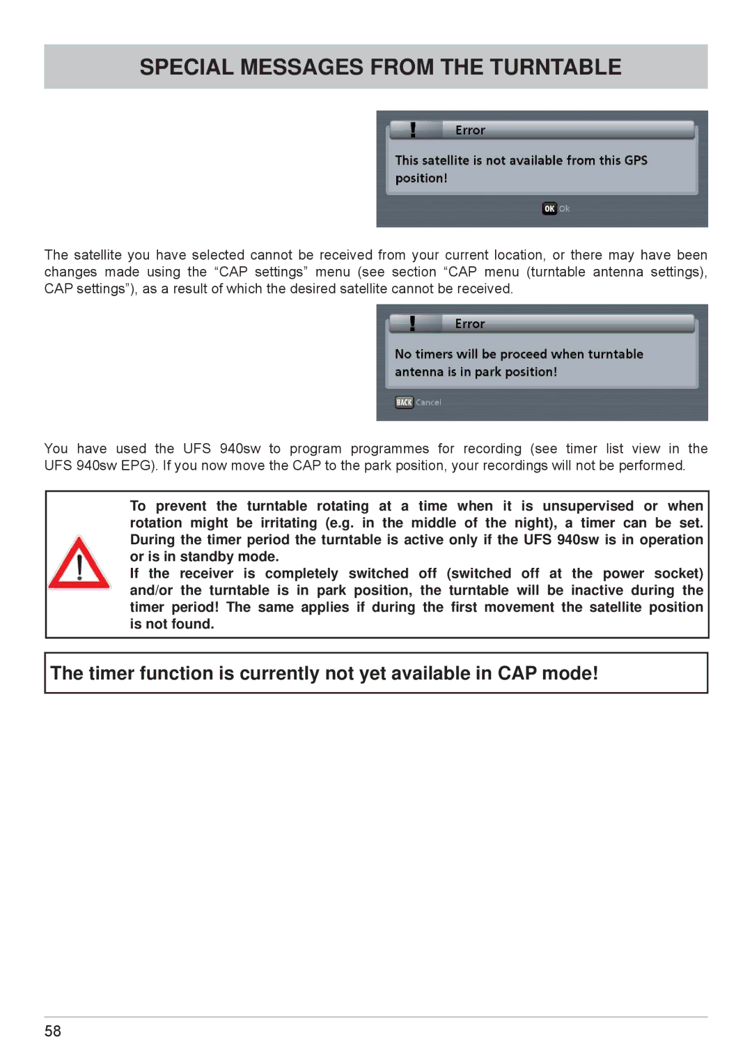 Kathrein cap910 manual Timer function is currently not yet available in CAP mode 