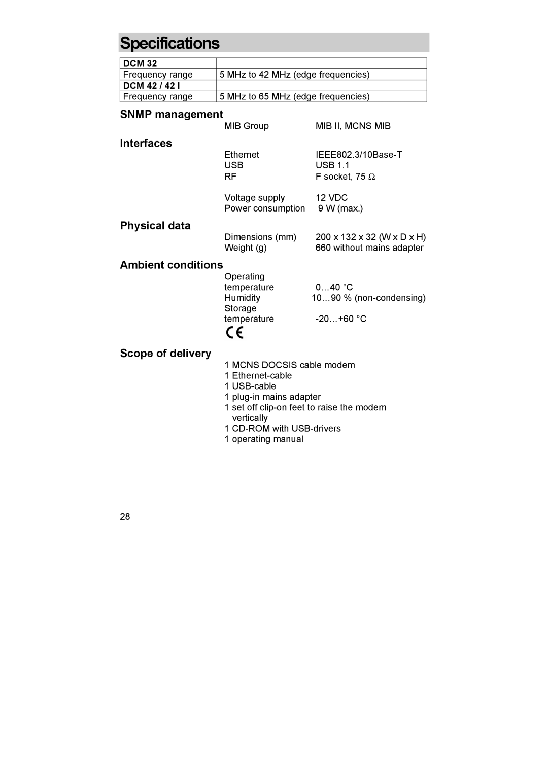 Kathrein DCM 32, DCM 42 I manual Interfaces, Physical data, Ambient conditions, Scope of delivery 