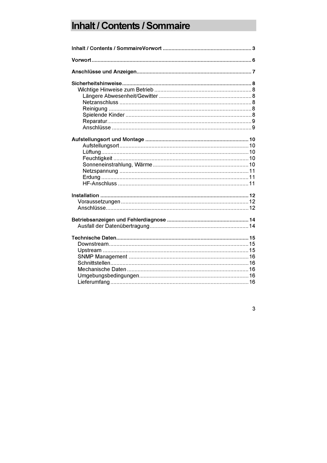 Kathrein DCM 32, DCM 42 I manual Inhalt / Contents / Sommaire 