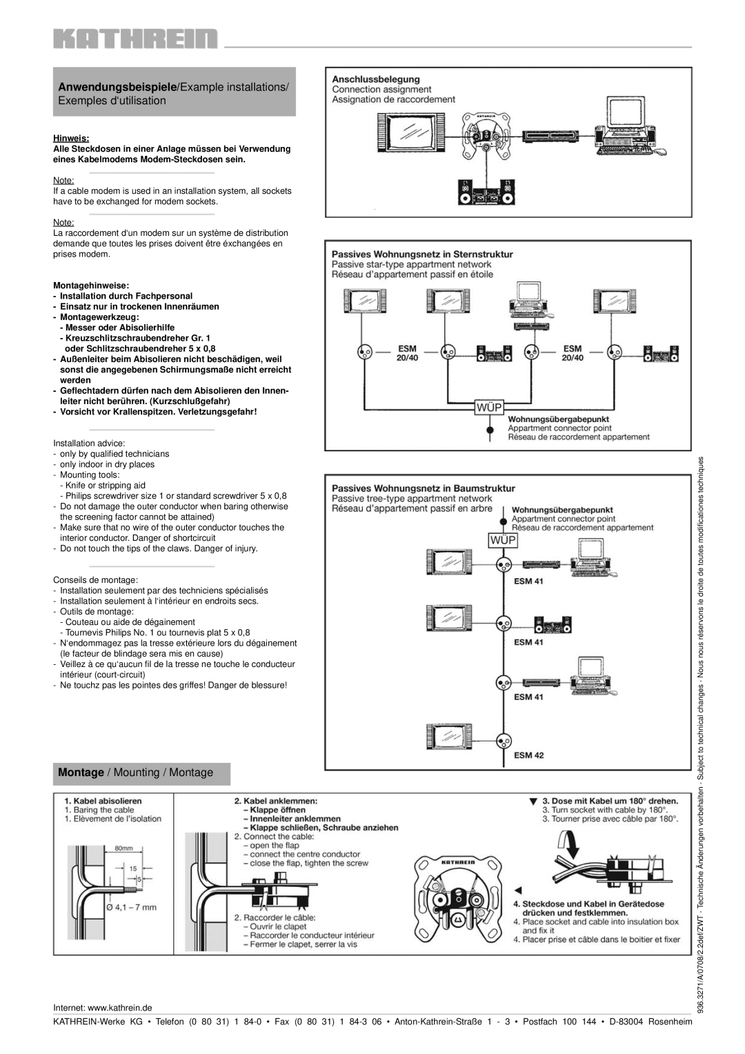 Kathrein ESM 41, ESM 42, ESM 20, 27445, ESM 40 manual Montage / Mounting / Montage 