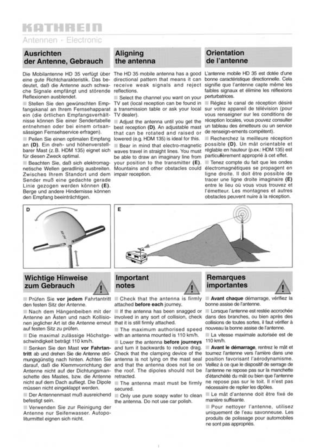 Kathrein 9351890a, HDM 135, HD 35, 214125 manual 