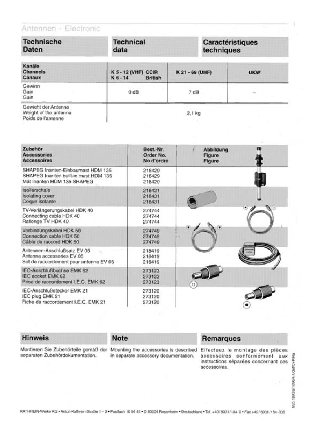 Kathrein HDM 135, HD 35, 214125, 9351890a manual 