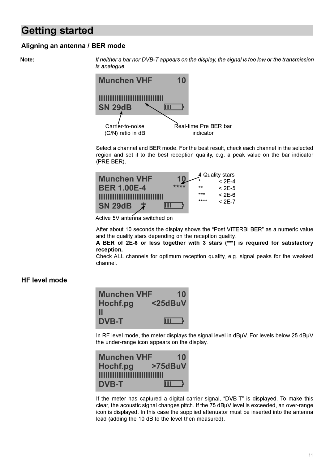 Kathrein MFK 16 manual Aligning an antenna / BER mode, HF level mode 