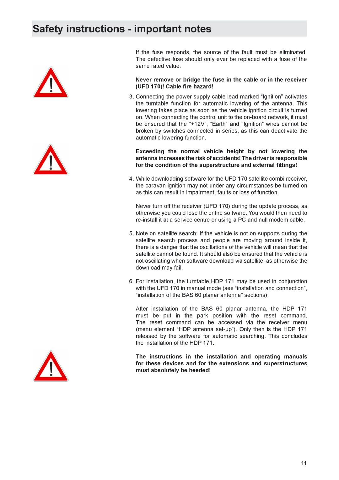 Kathrein MobiSet 3 CAP 310, MobiSet 2 CAP 210 manual Safety instructions important notes 