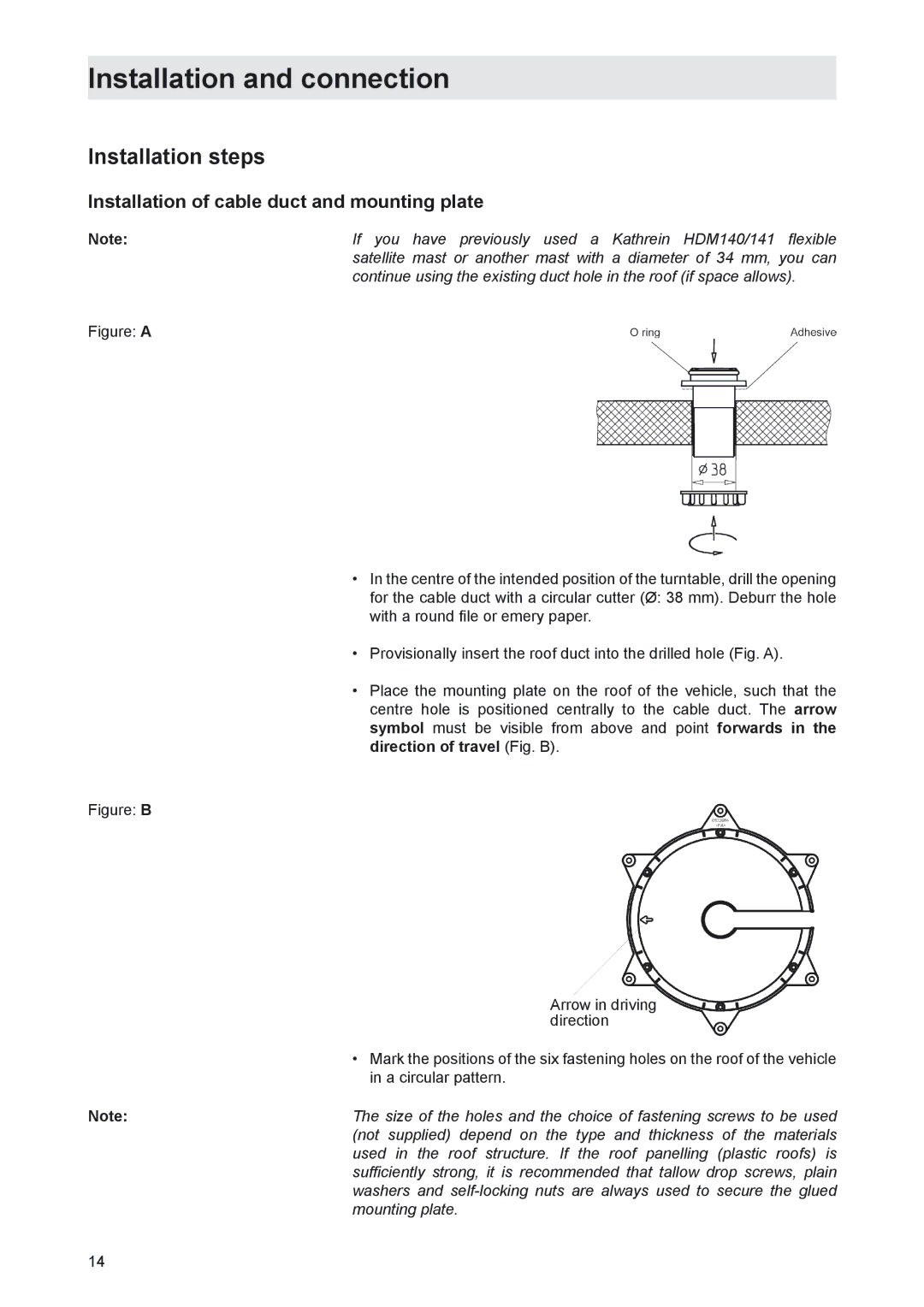 Kathrein MobiSet 2 CAP 210, MobiSet 3 CAP 310 manual Installation steps, Installation of cable duct and mounting plate 