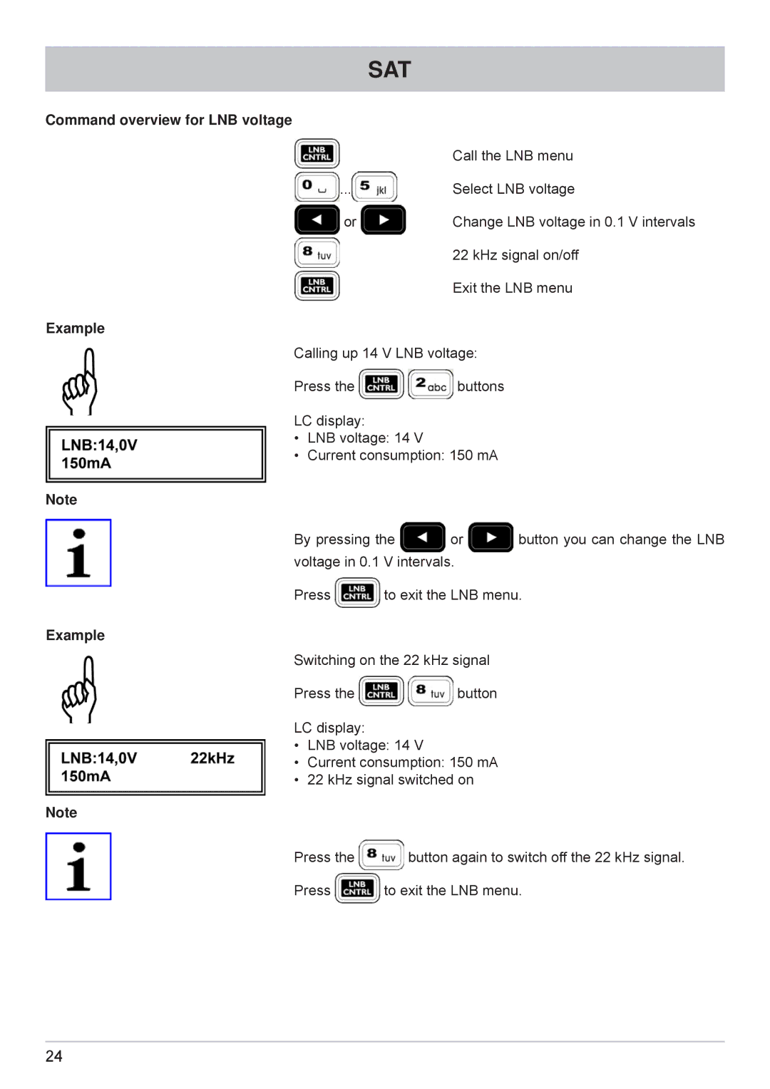 Kathrein MSK 125 manual Command overview for LNB voltage 