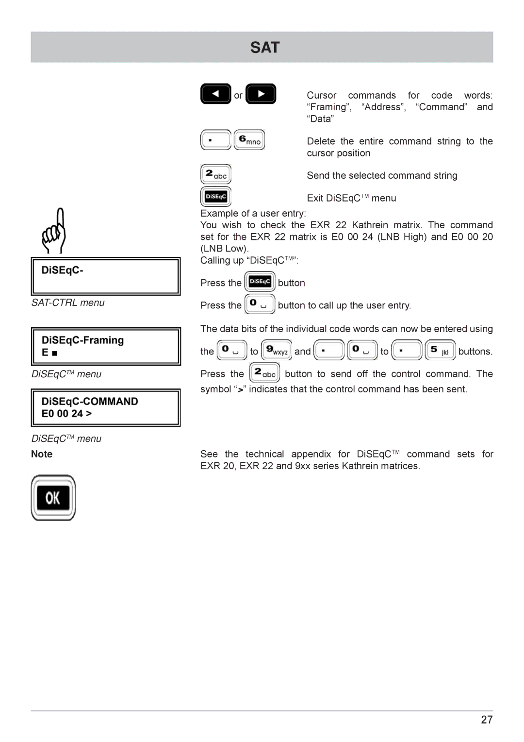 Kathrein MSK 125 manual SAT-CTRL menu DiSEqCTM menu 