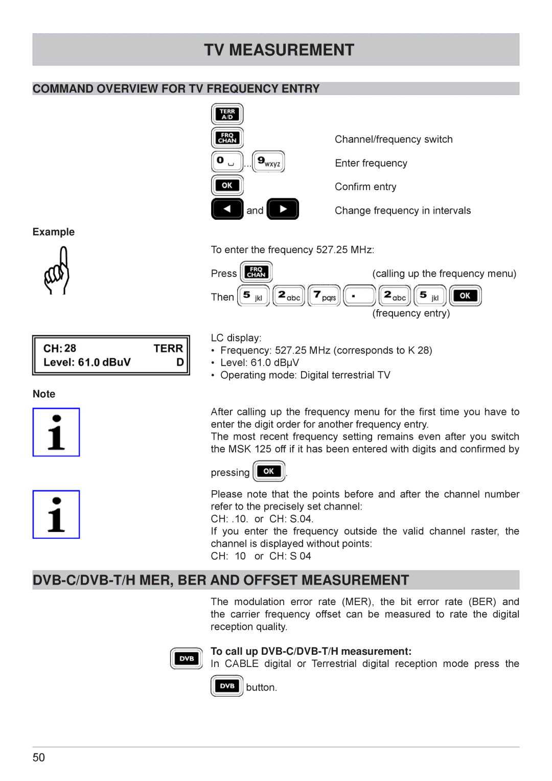 Kathrein MSK 125 manual DVB-C/DVB-T/H MER, BER and Offset Measurement 