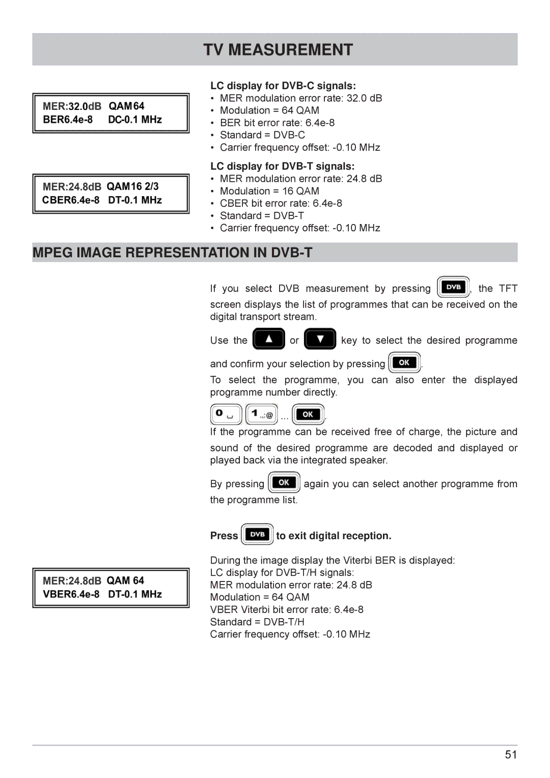 Kathrein MSK 125 manual Mpeg Image Representation in DVB-T, LC display for DVB-T signals 