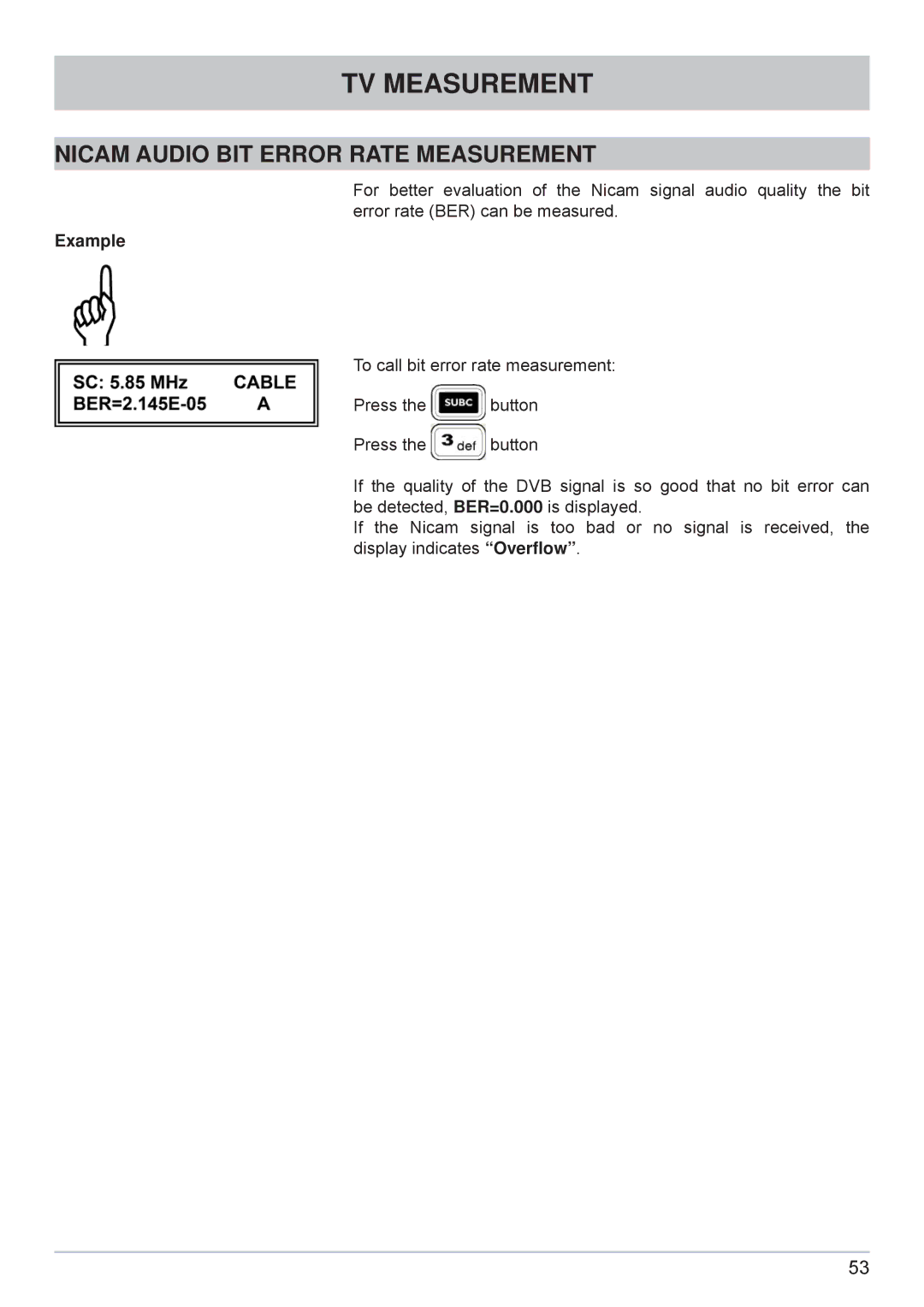 Kathrein MSK 125 manual Nicam Audio BIT Error Rate Measurement 