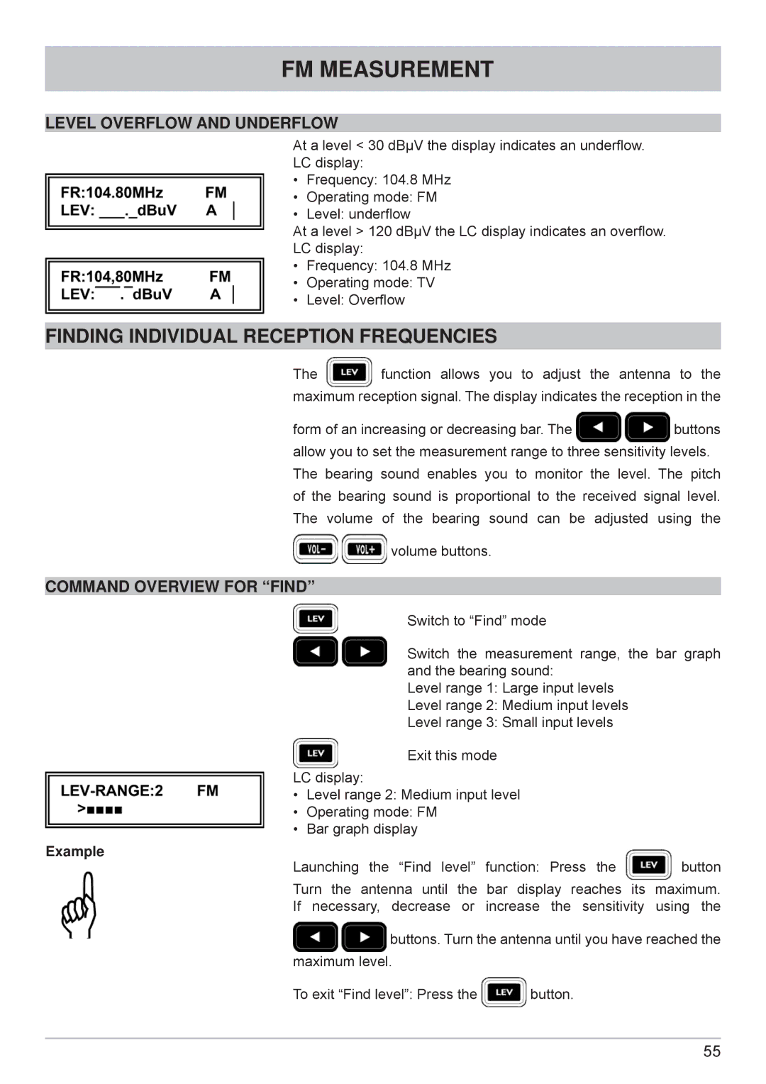 Kathrein MSK 125 manual Level Overflow and Underflow, Command Overview for Find 