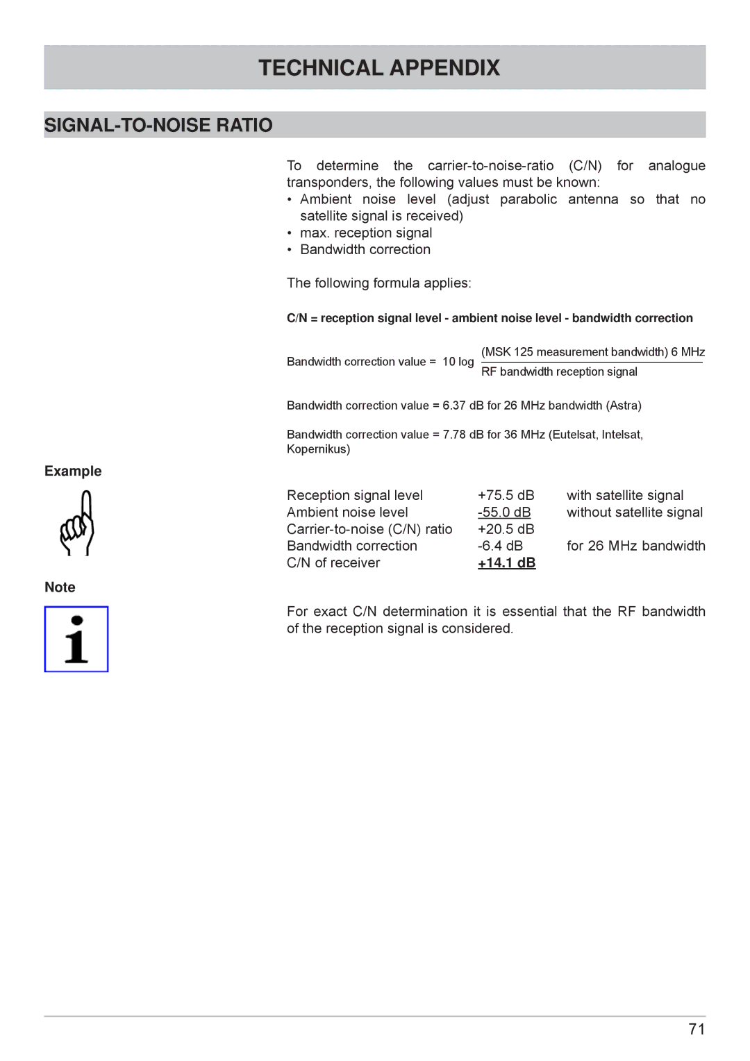 Kathrein MSK 125 manual Technical Appendix, SIGNAL-TO-NOISE Ratio, +14.1 dB 