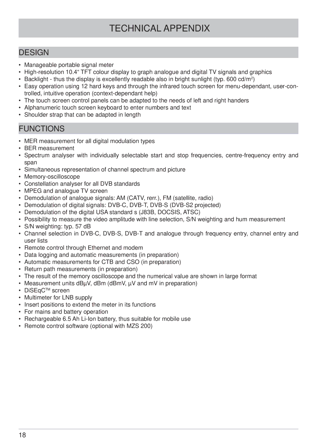 Kathrein MSK 200/S2 user manual Technical Appendix, Design, Functions 