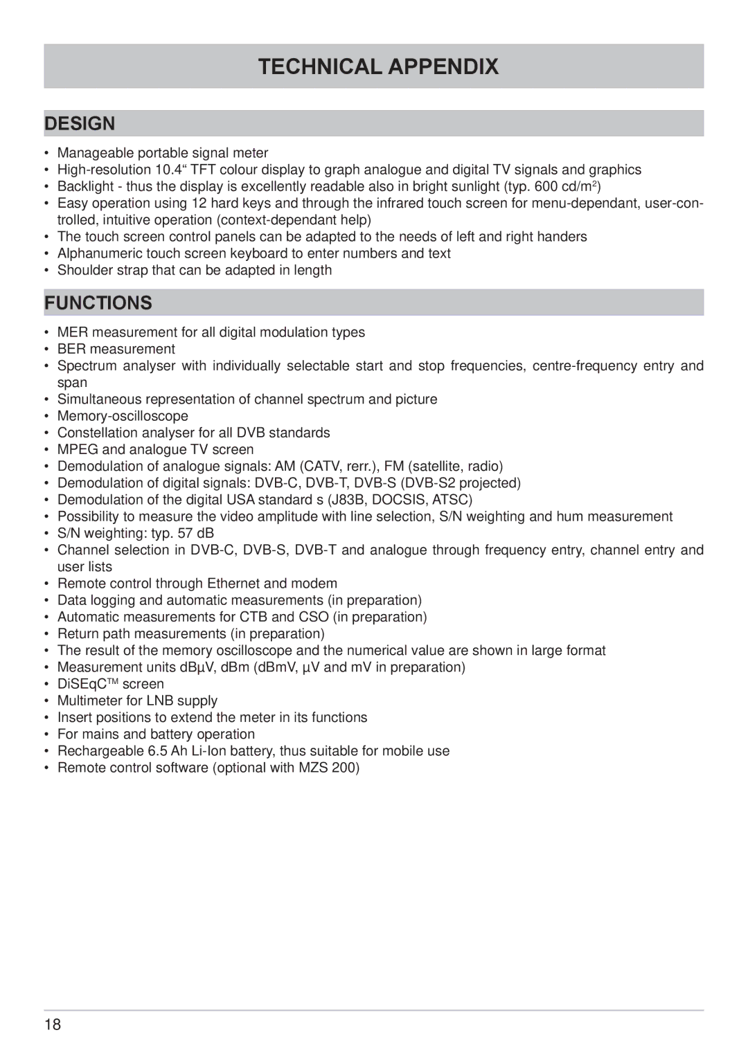 Kathrein MSK 200/S2 user manual Technical Appendix, Design, Functions 