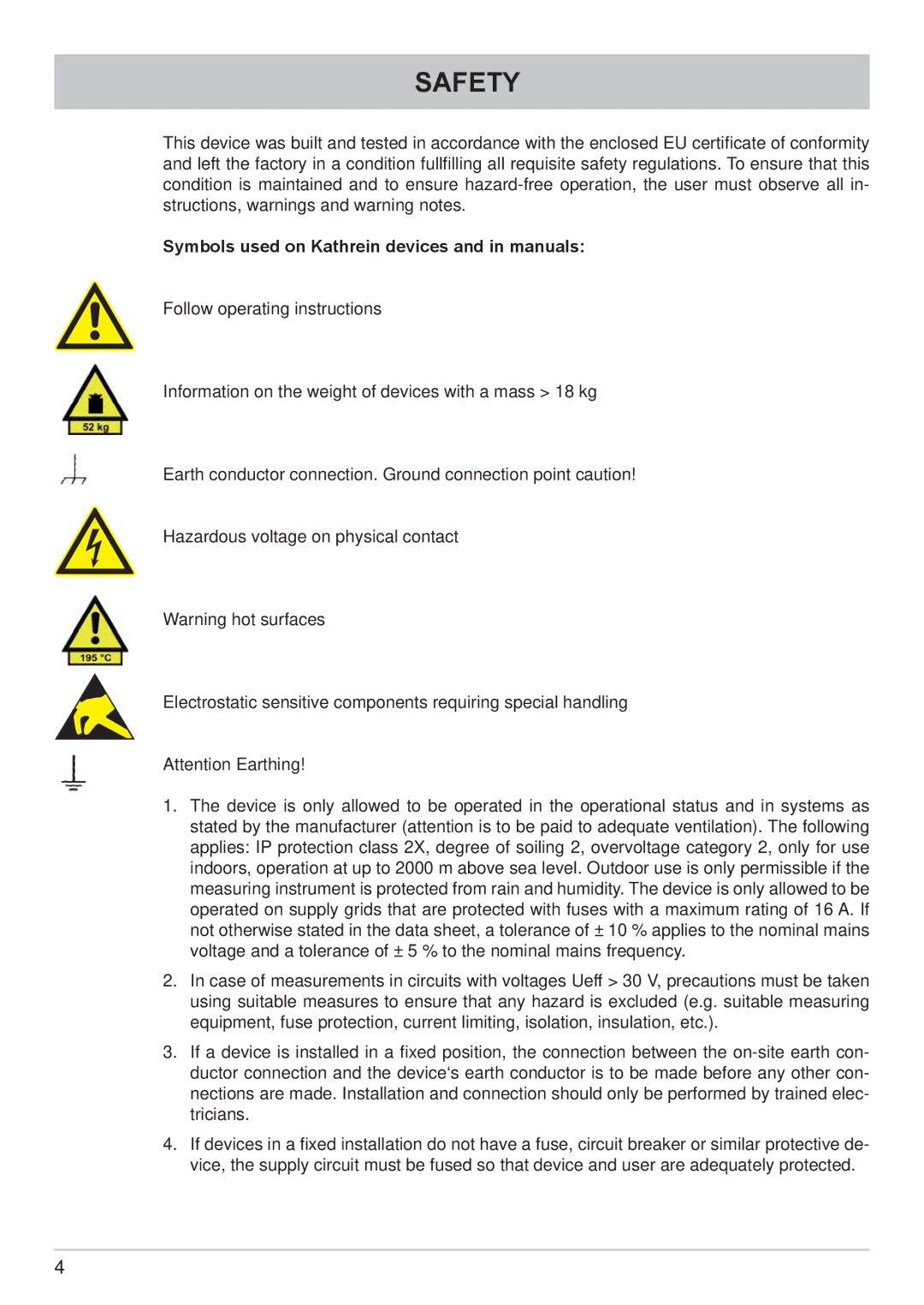 Kathrein MSK 200/S2 user manual Safety, Symbols used on Kathrein devices and in manuals 