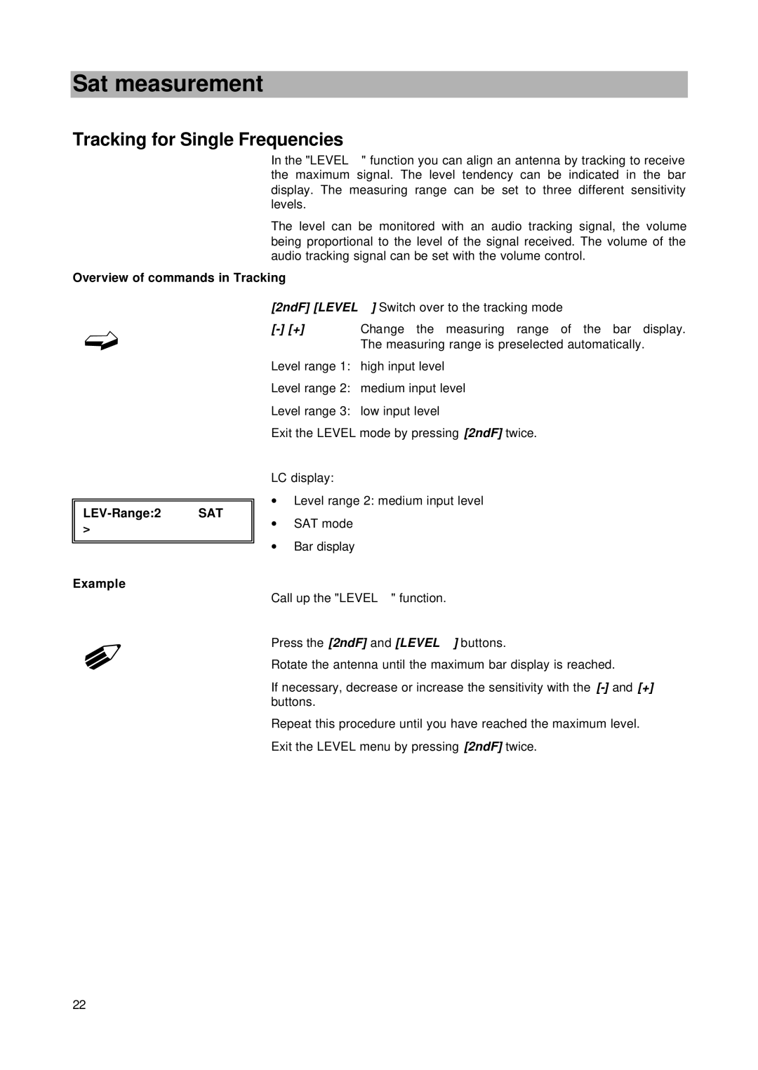 Kathrein MSK 24 manual Tracking for Single Frequencies, Overview of commands in Tracking 