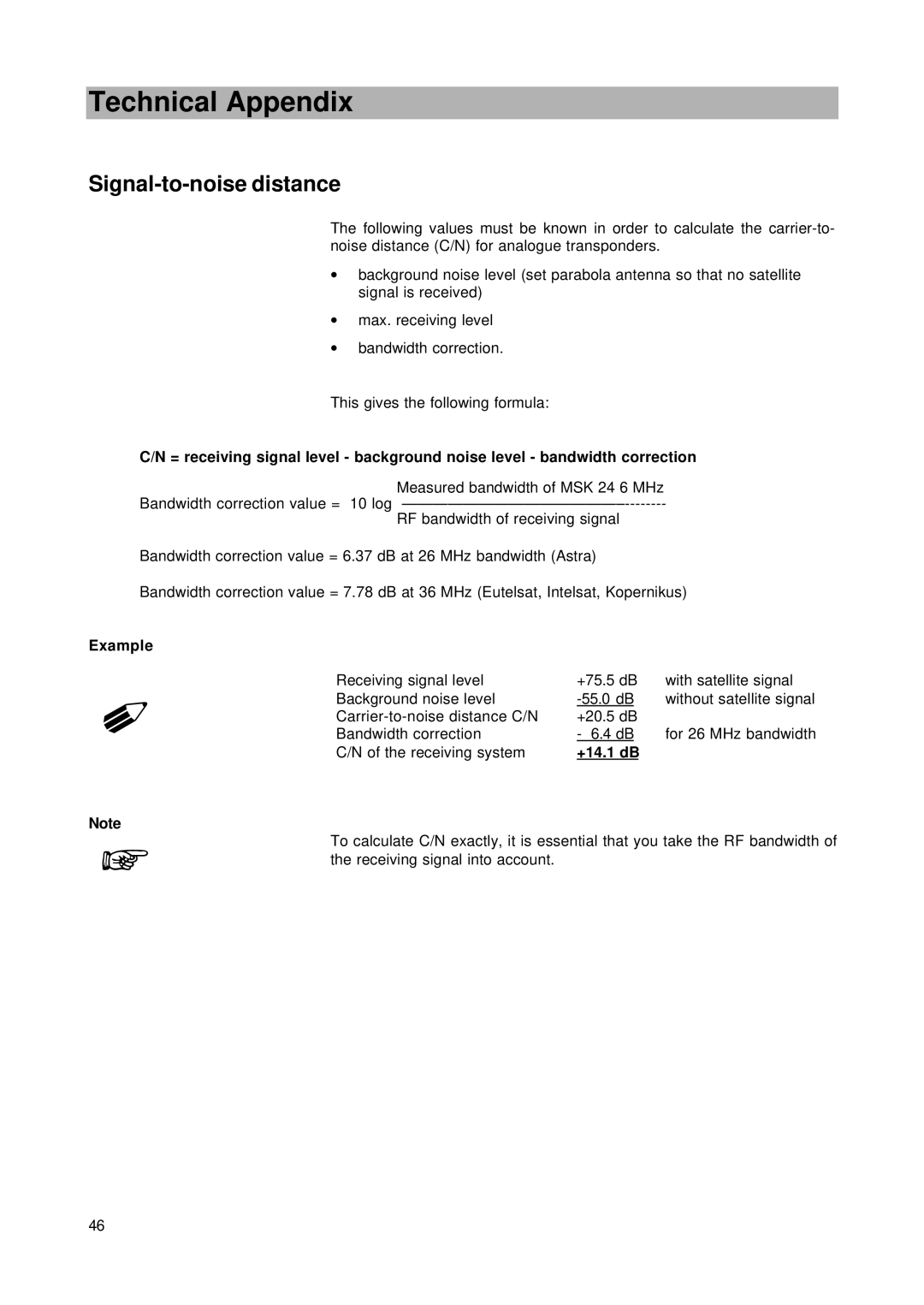 Kathrein MSK 24 manual Technical Appendix, Signal-to-noise distance, +14.1 dB 