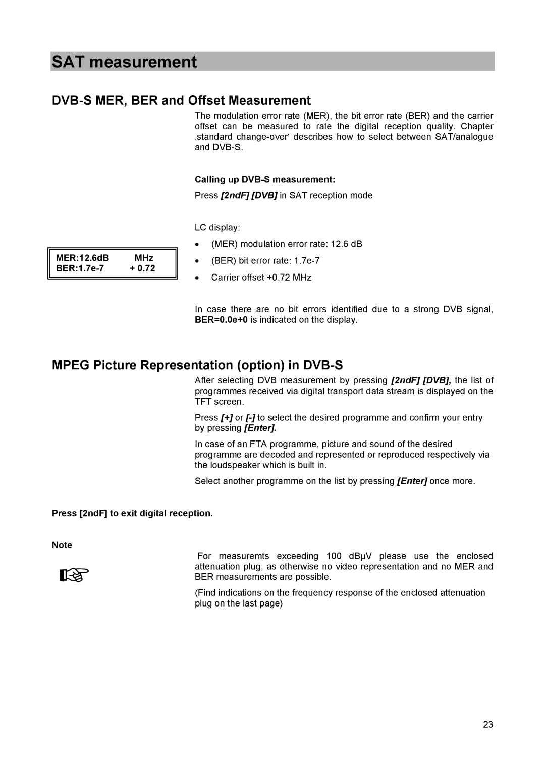 Kathrein MSK 25 manual DVB-S MER, BER and Offset Measurement, Mpeg Picture Representation option in DVB-S 