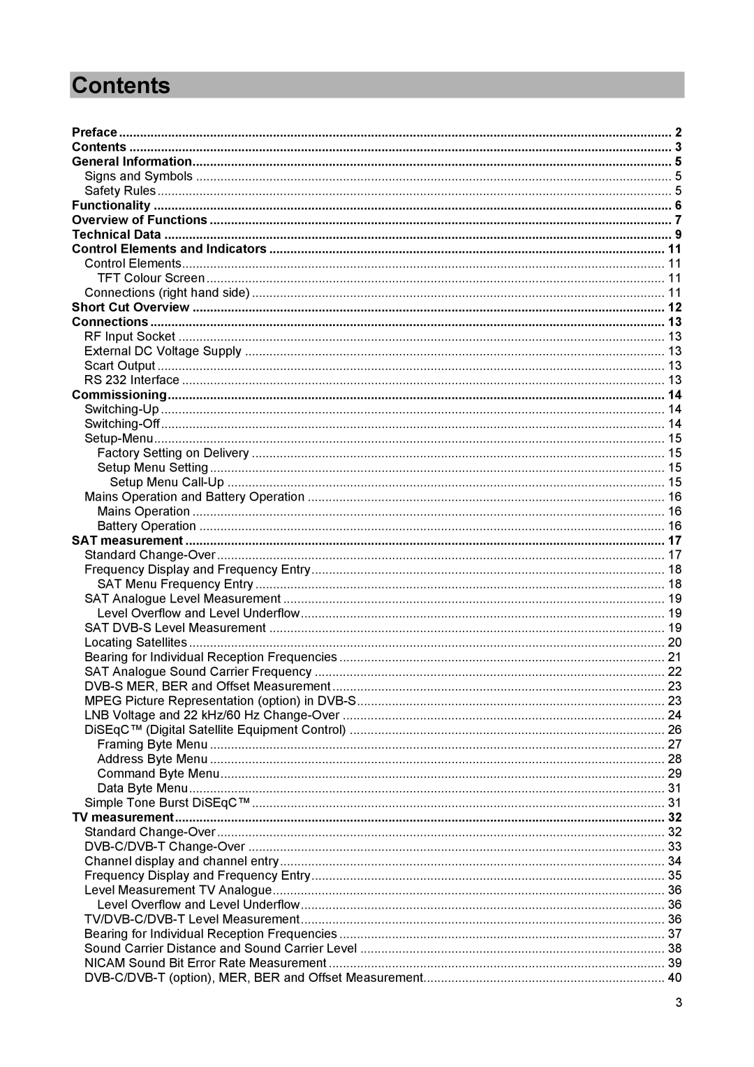 Kathrein MSK 25 manual Contents 