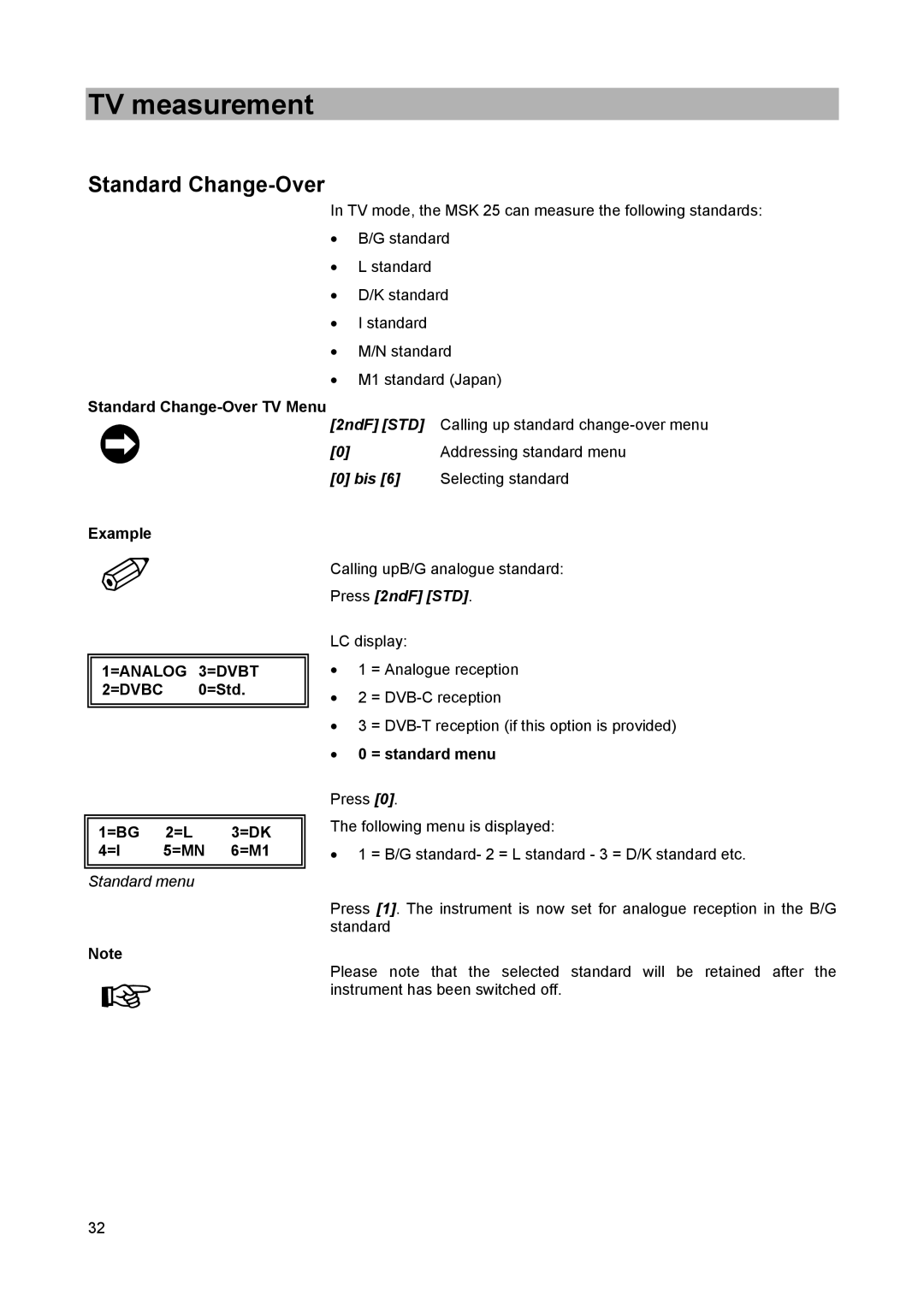 Kathrein MSK 25 manual TV measurement, Bis, =ANALOG 3=DVBT 