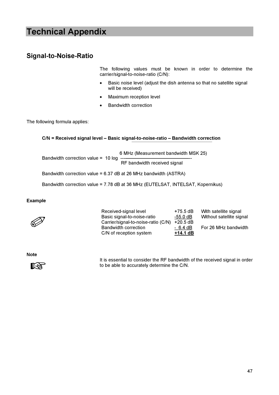 Kathrein MSK 25 manual Technical Appendix, Signal-to-Noise-Ratio, +14.1 dB 