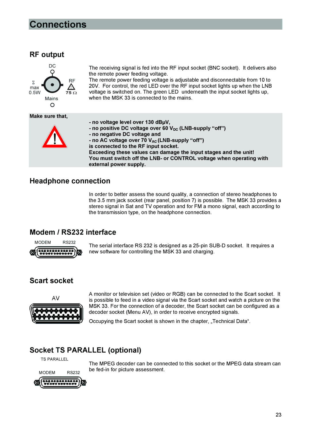 Kathrein 9986492, MSK 33 manual Connections 