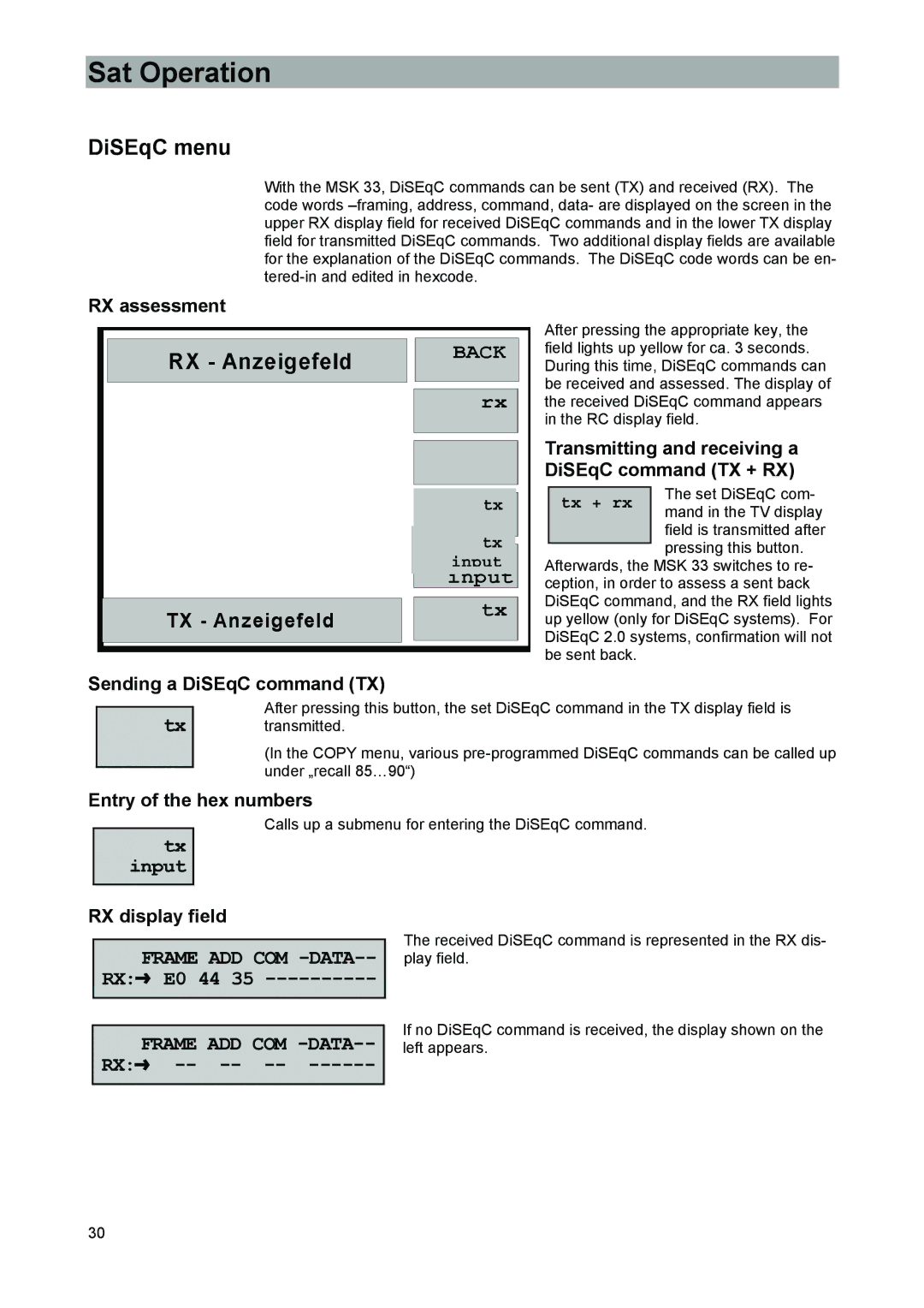 Kathrein MSK 33, 9986492 manual DiSEqC menu 