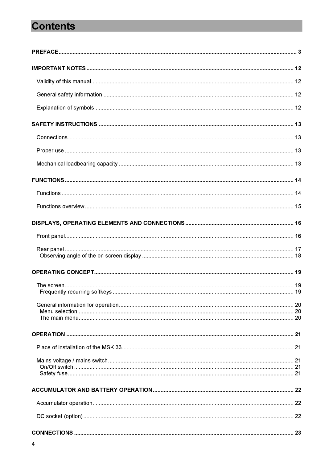 Kathrein MSK 33, 9986492 manual Contents 