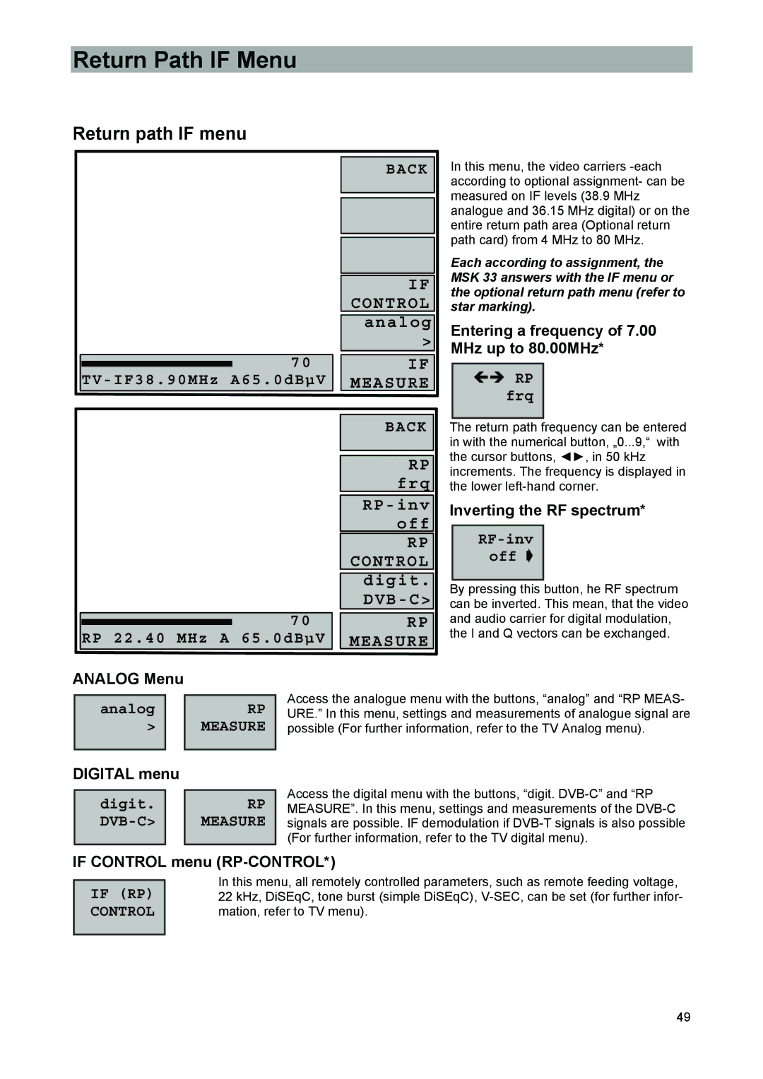 Kathrein 9986492, MSK 33 manual Return Path if Menu, Return path if menu 