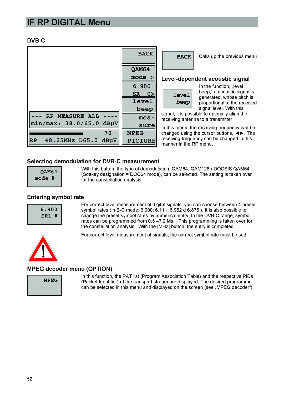 Kathrein MSK 33, 9986492 manual If RP Digital Menu, QAM64 mode, Entering symbol rate 