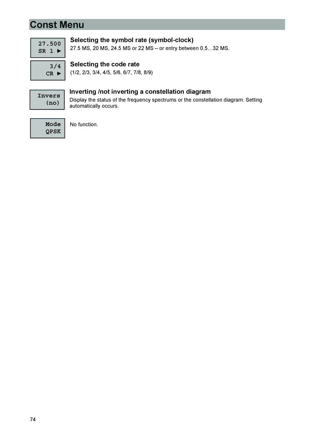 Kathrein MSK 33, 9986492 manual 27.500 SR, Selecting the symbol rate symbol-clock, Selecting the code rate 