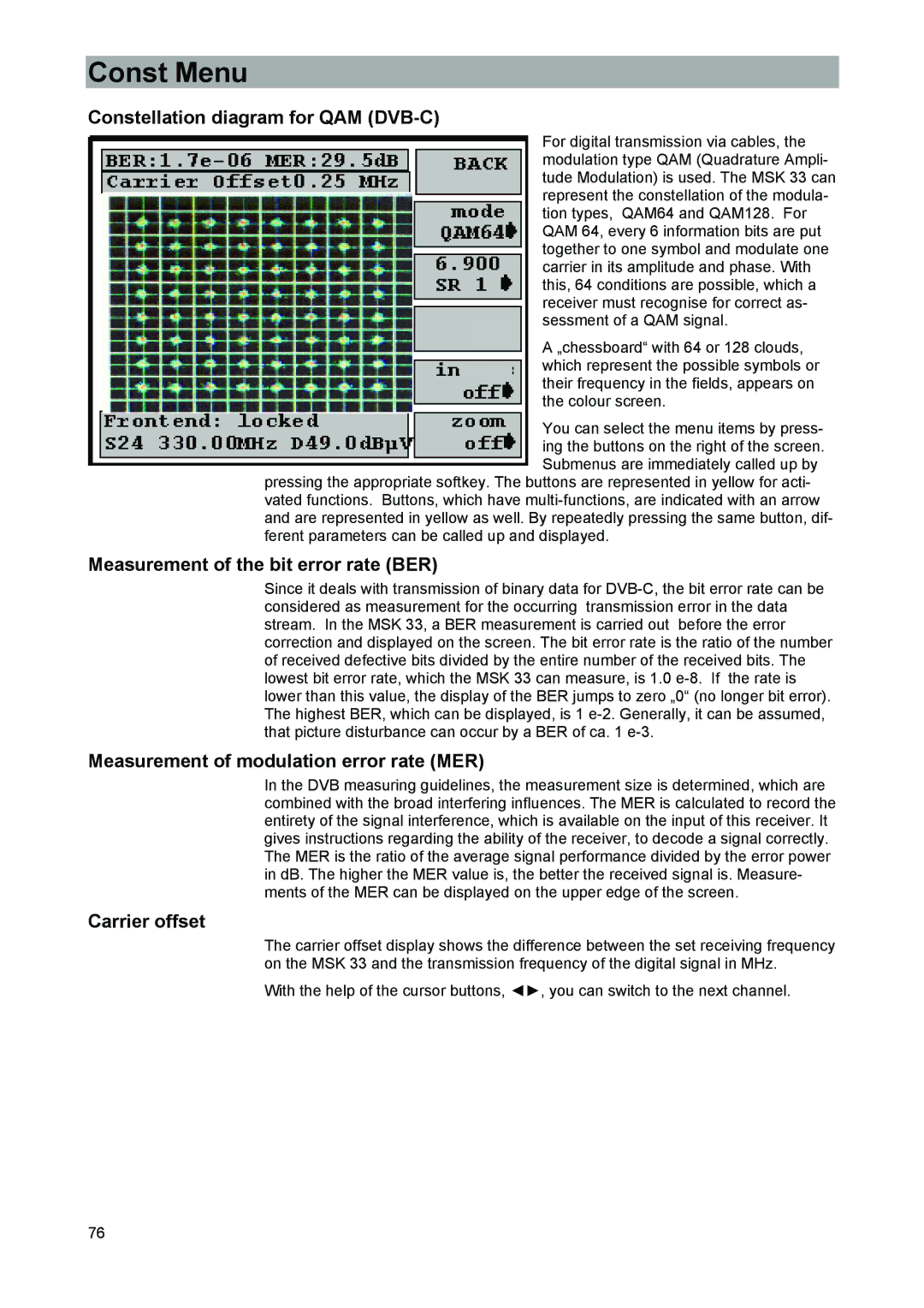 Kathrein MSK 33, 9986492 manual Constellation diagram for QAM DVB-C, Measurement of modulation error rate MER 