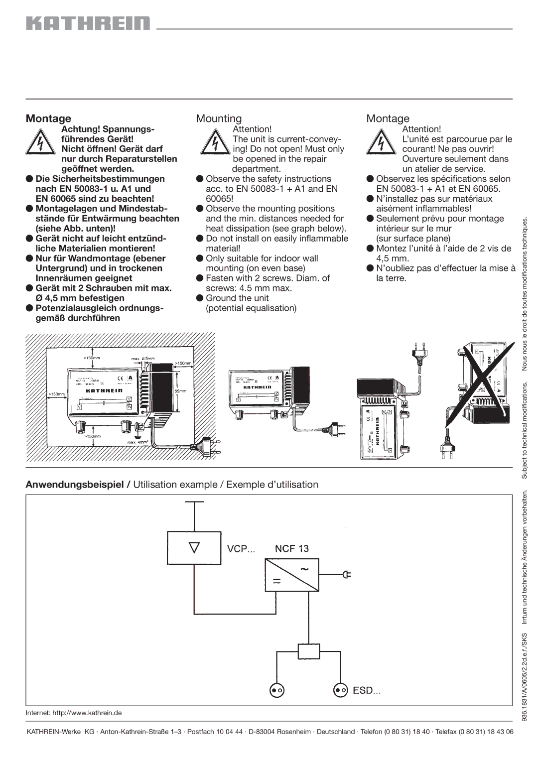 Kathrein NCF 13 manual Mounting Montage 