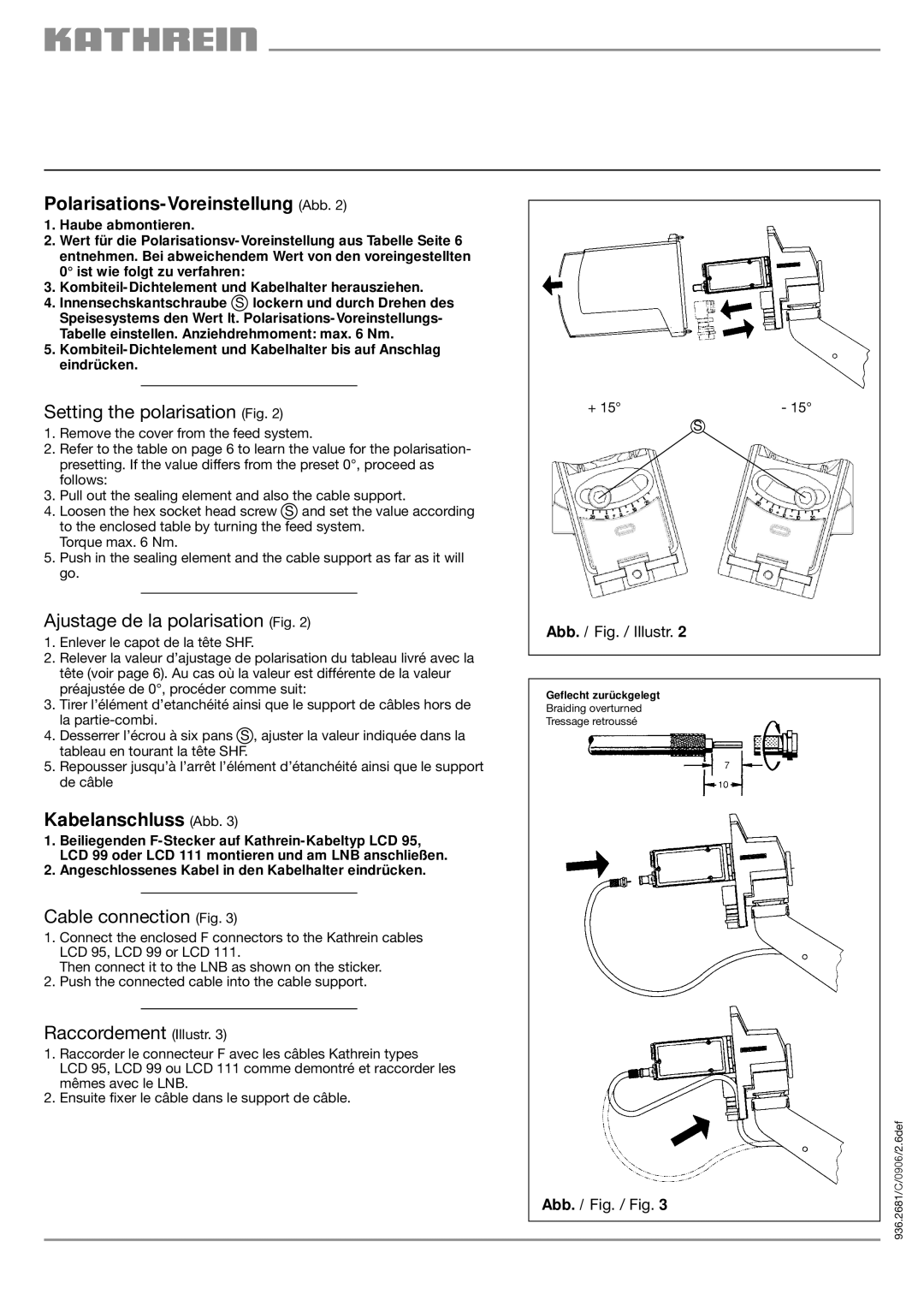 Kathrein UAS 177 manual Polarisations-Voreinstellung Abb, Setting the polarisation Fig, Ajustage de la polarisation Fig 
