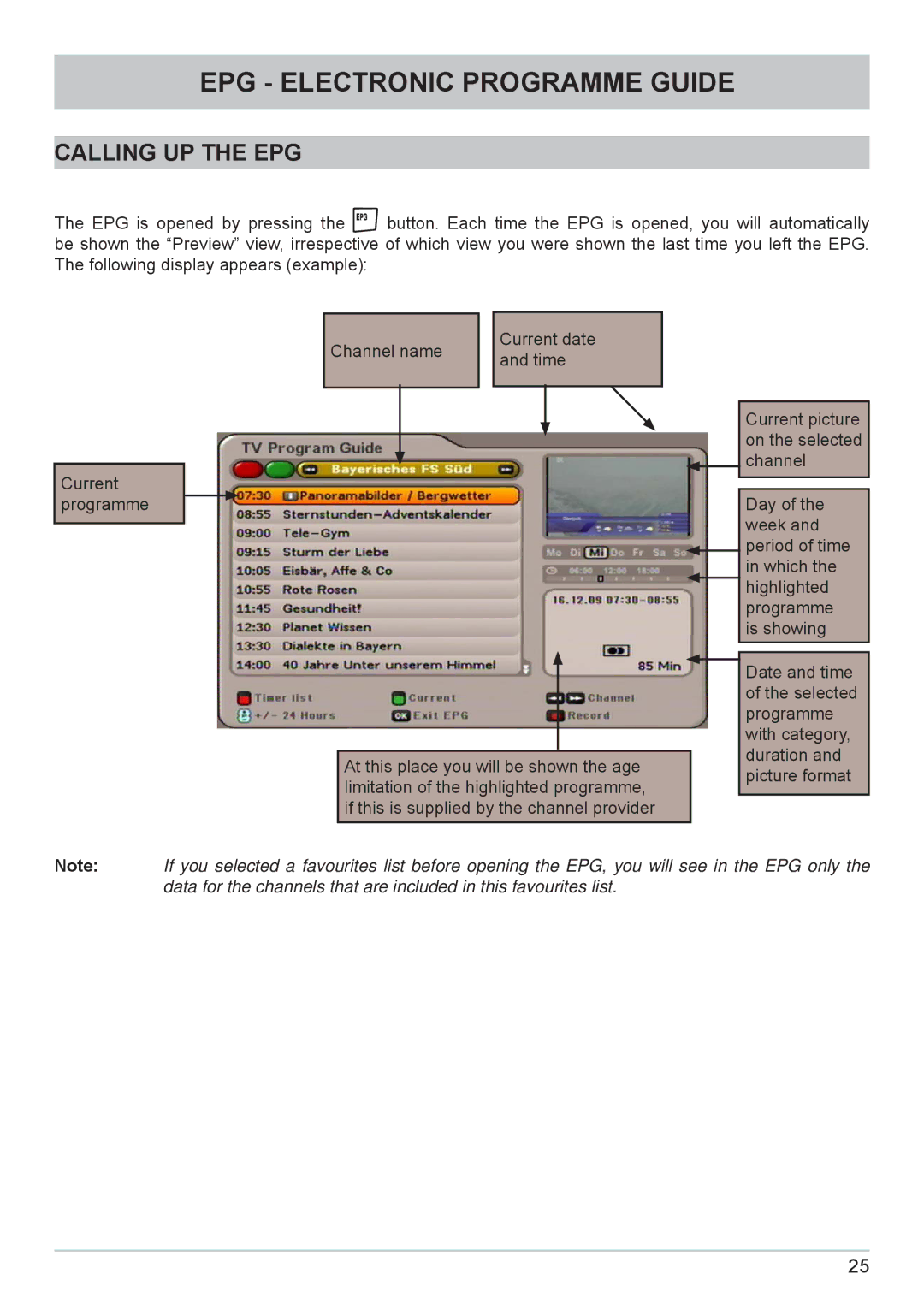 Kathrein UFC 662sw manual EPG Electronic Programme Guide, Calling UP the EPG 