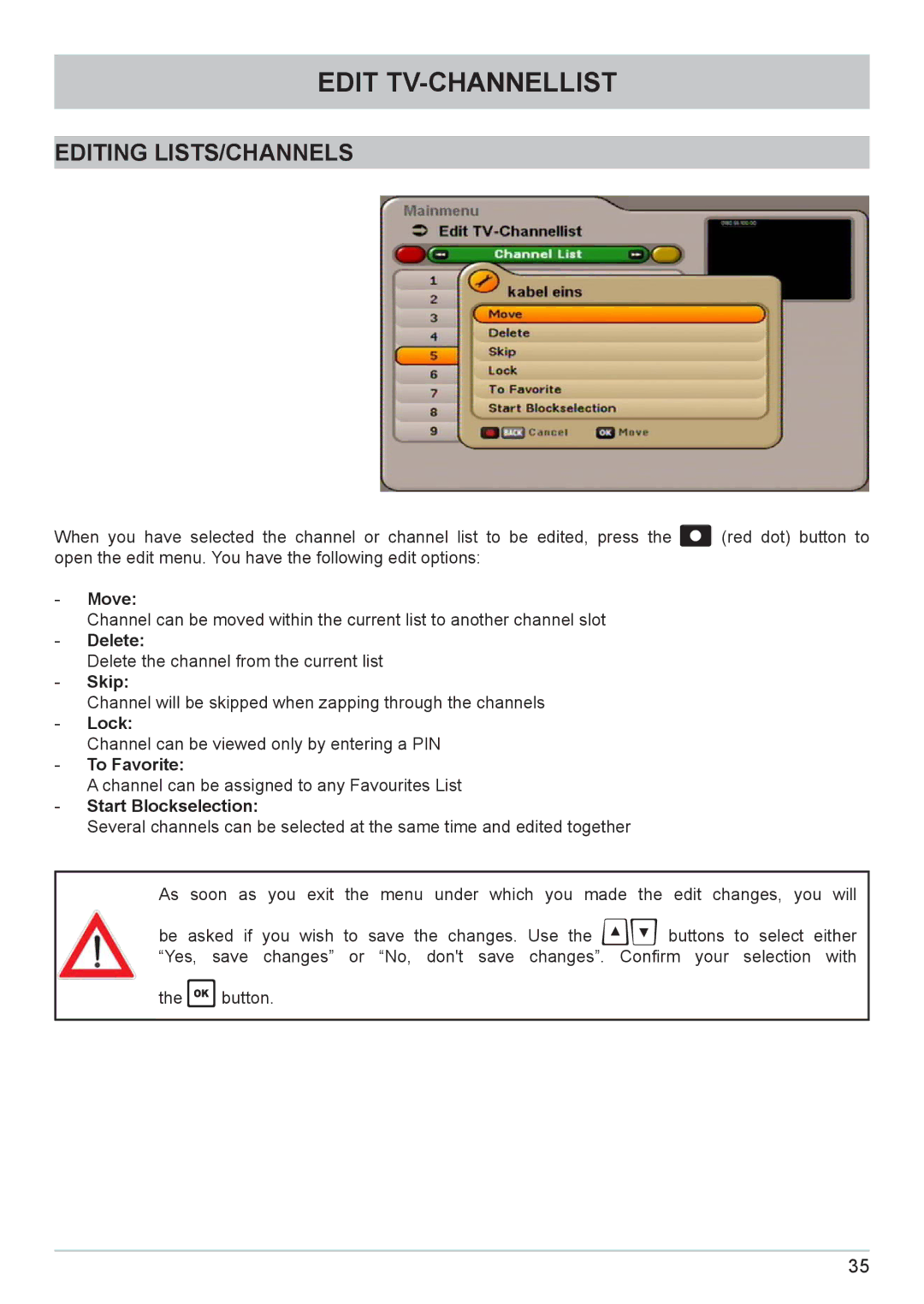 Kathrein UFC 662sw manual Editing LISTS/CHANNELS 