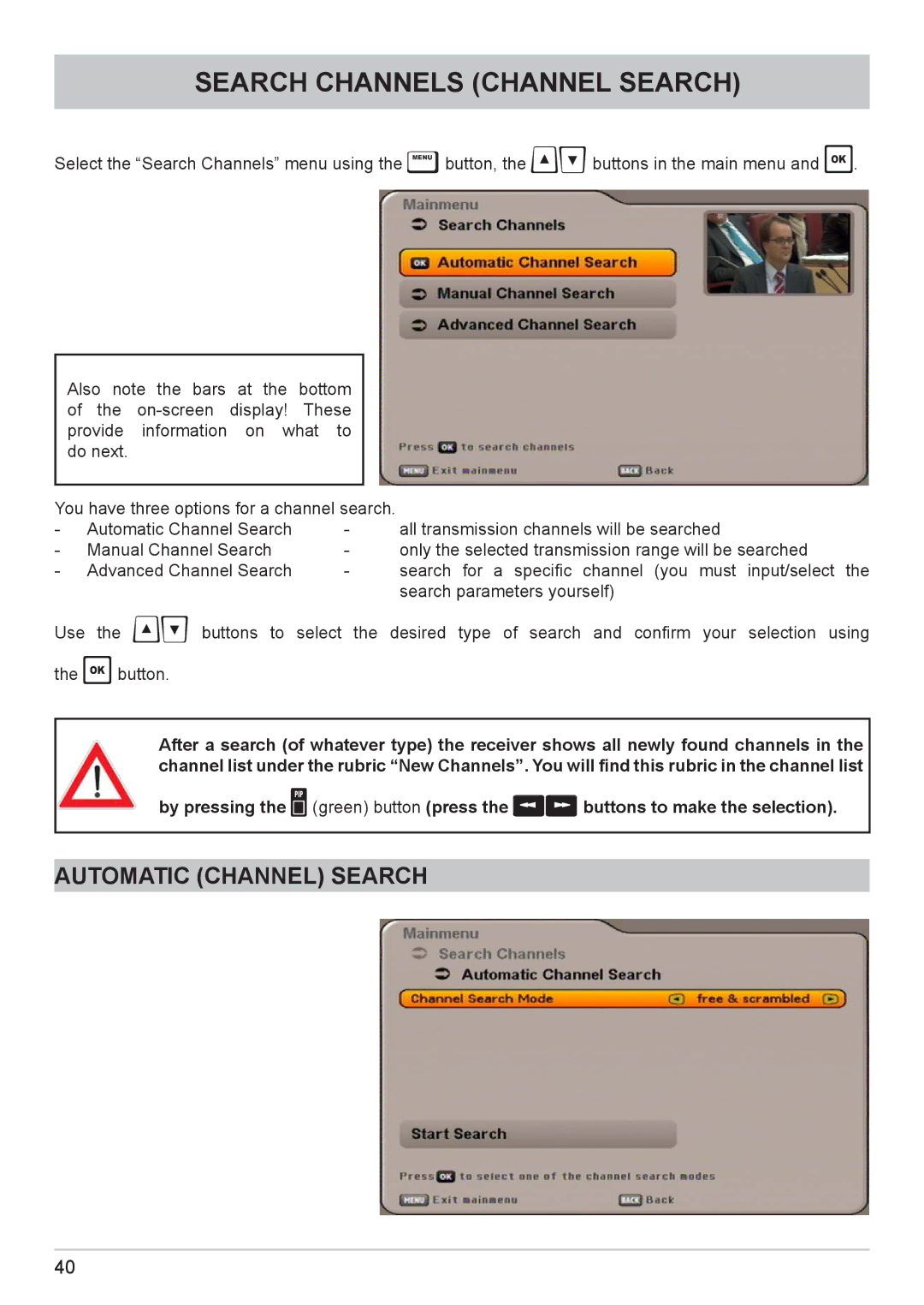 Kathrein UFC 662sw manual Search Channels Channel Search, Automatic Channel Search 