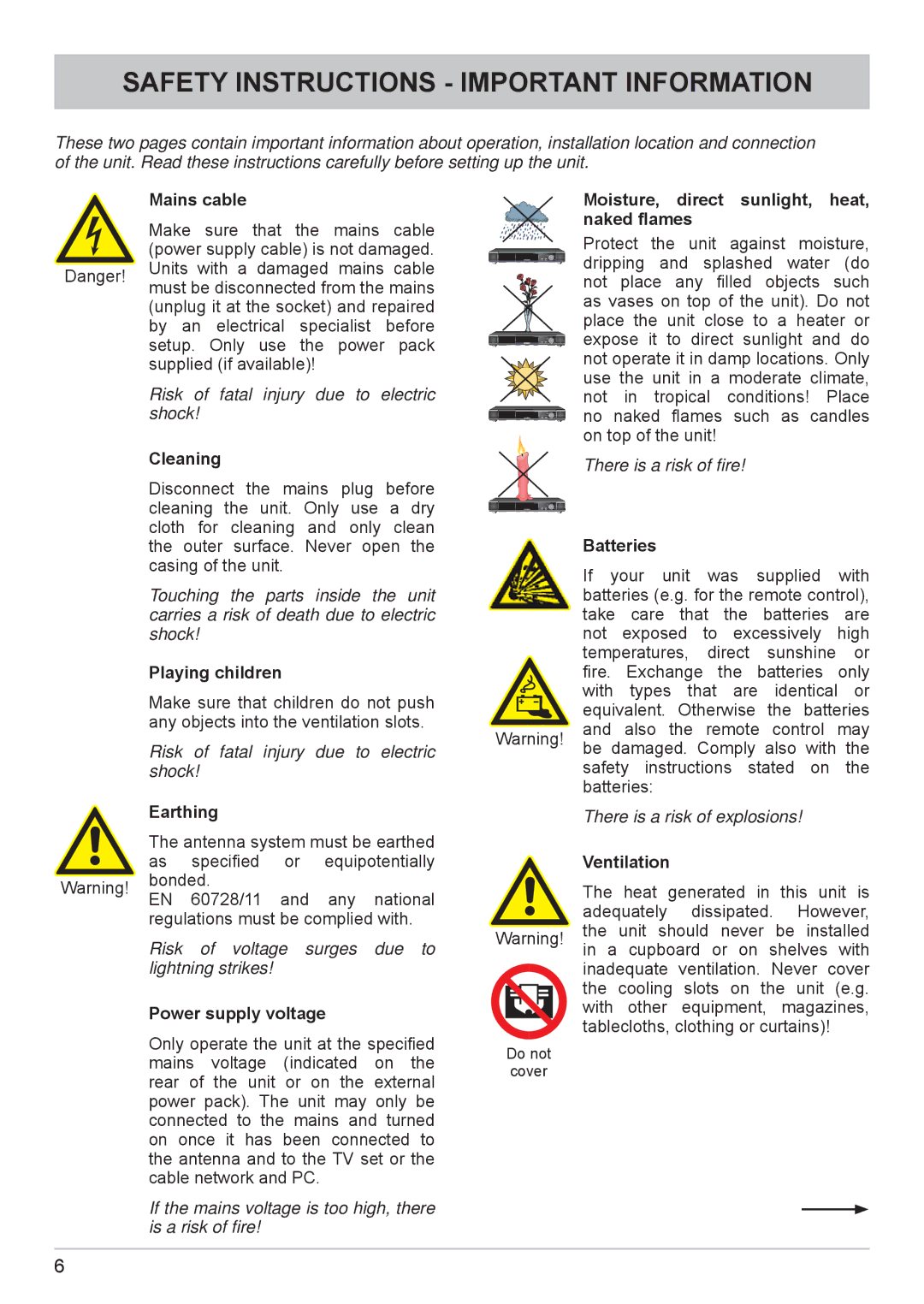 Kathrein UFC 662sw manual Safety Instructions Important Information 