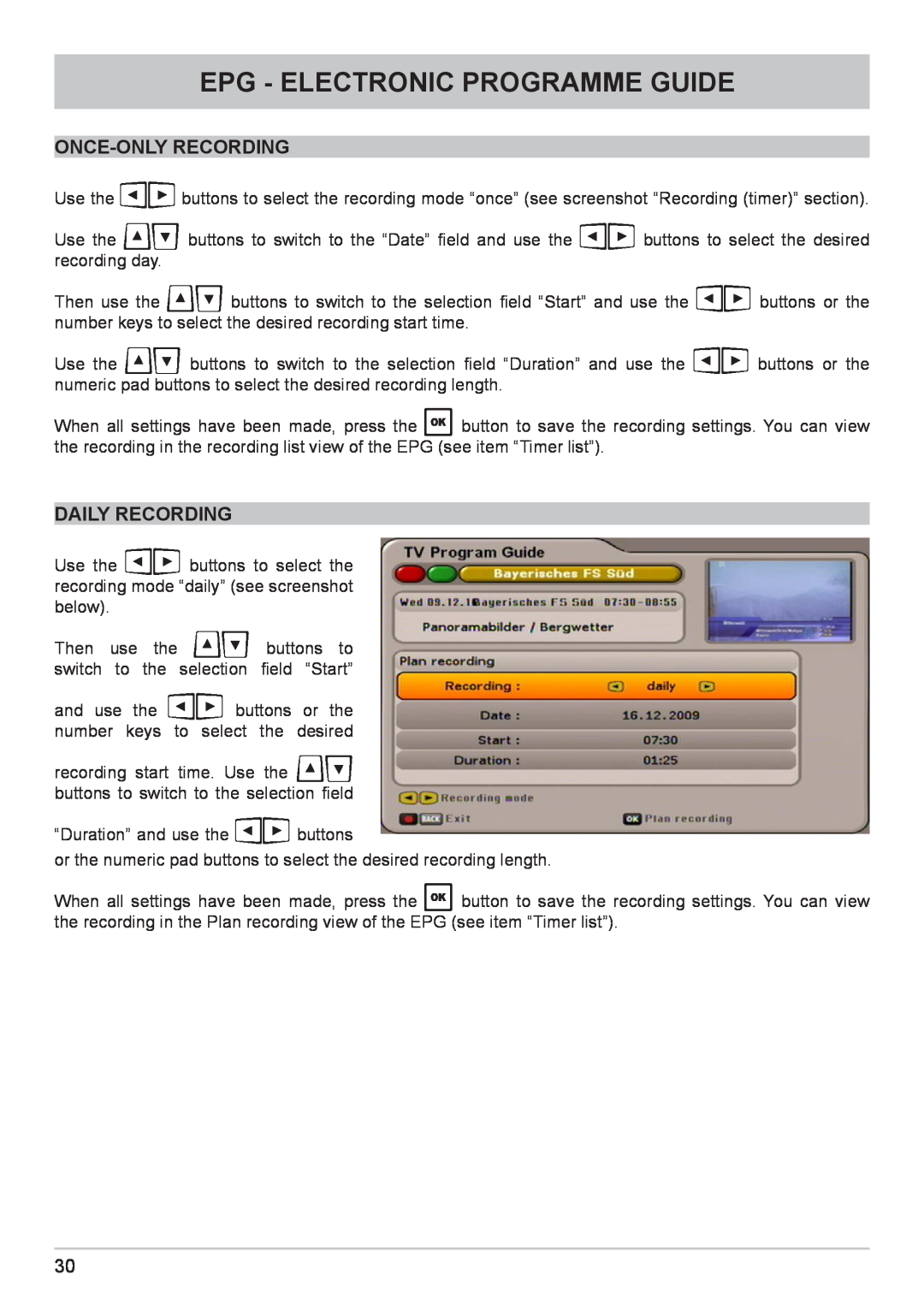 Kathrein UFC 662sw manual Once-Only Recording, Daily Recording, Epg - Electronic Programme Guide 