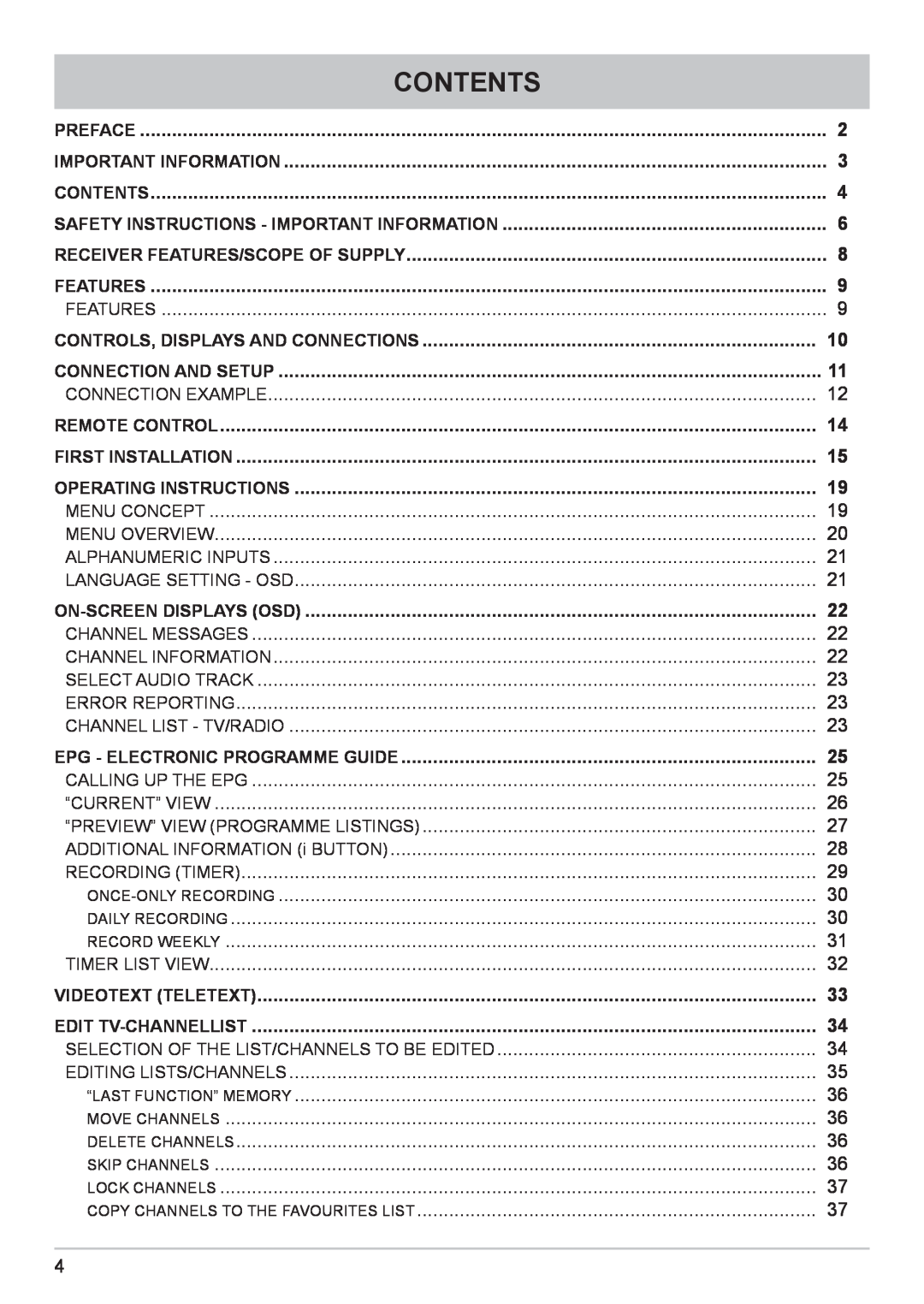 Kathrein UFC 662sw manual Contents, Once-Only Recording, Copy Channels To The Favourites List 