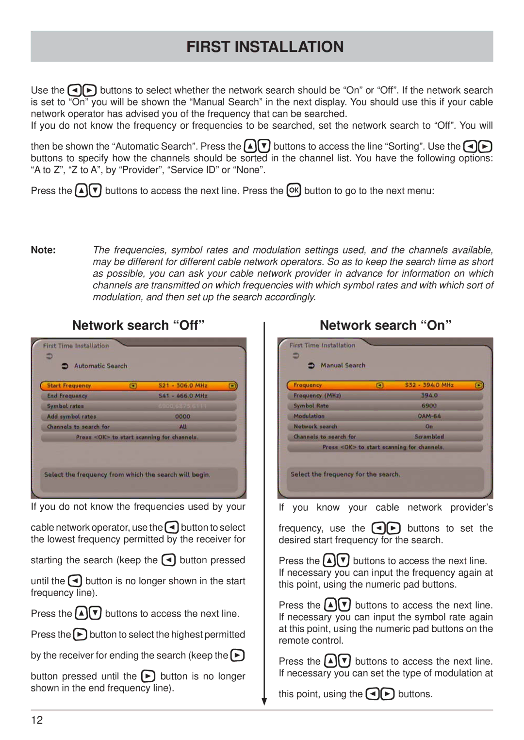 Kathrein UFC 762si, UFC 762sw manual Network search Off 