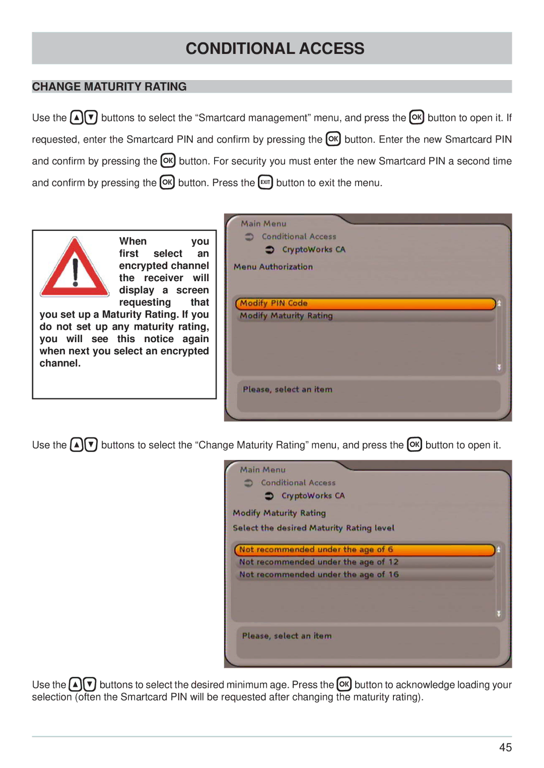 Kathrein UFC 762sw, UFC 762si manual Change Maturity Rating 