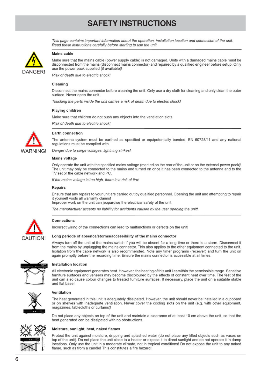 Kathrein UFC 762si, UFC 762sw manual Safety Instructions 